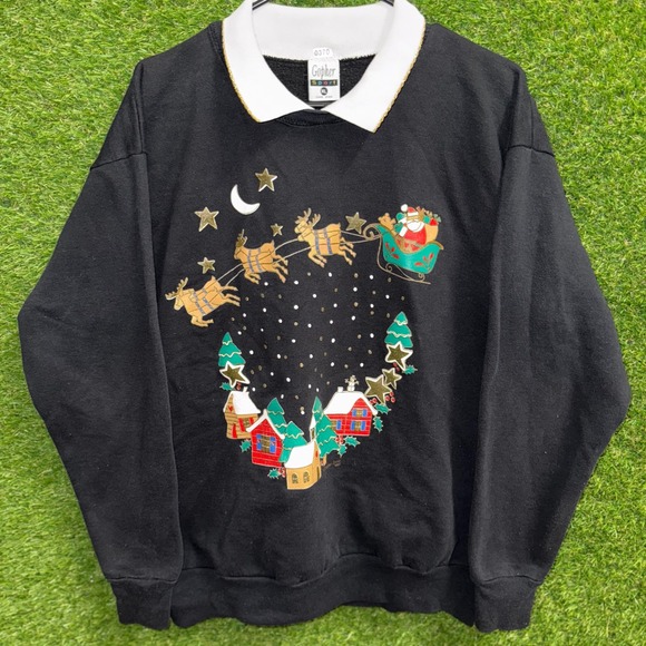 Vintage Gopher Sport Christmas Sweatshirt Santa Sleigh Holiday Party XL 90's - Picture 1 of 5
